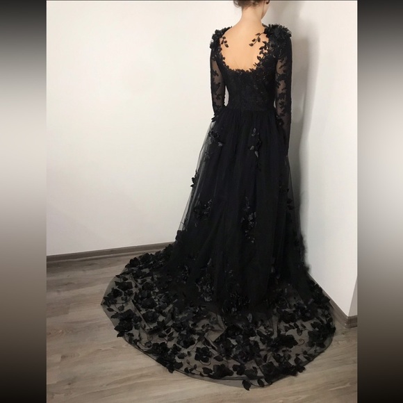 New custom black wedding or formal dress wore once for like an hour in Feb - Picture 2 of 10